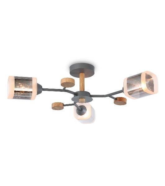 Светильник Ambrella light TR3033231/3 GR/LW/SM серый/светлое дерево/дымчатый E27*3 max 60W D700*180