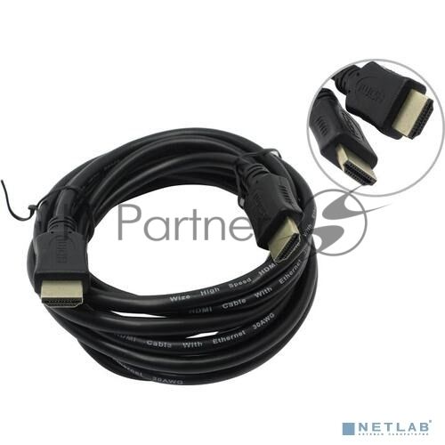 Кабель HDMI C-HM-HM-3M Wize, 3 м, v.2.0, 19M/19M, позол.разъемы, экран, черный, пакет