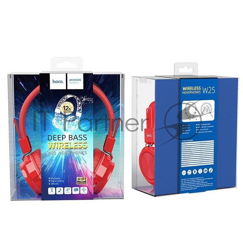 Беспроводные/проводные наушники Hoco W25 красный, полноразмерные, Bluetooth + проводной, до 12 ч.
