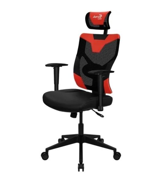 Кресло Aerocool GUARDIAN Champion красный, сетка, 150 кг, подголовник, регулируемые подлокотники, механизм качания, поясничная подушка