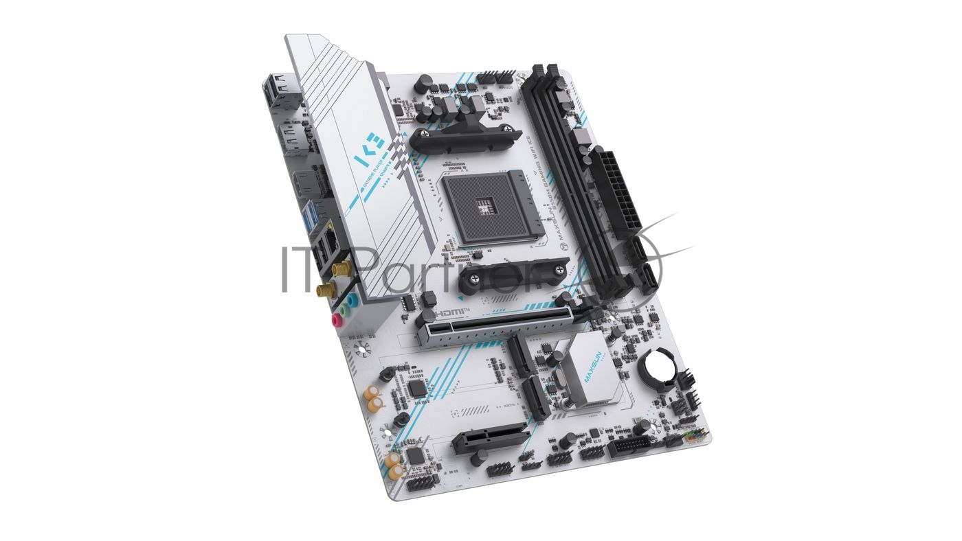 Материнская плата MAXSUN MS-B550M GAMING WIFI ICE, AM4, AMD B550, 2xDDR4, 2xSATA, 2xM.2, 1xPCIe 4.0 x16, 1xPCIe 3.0 x4, 1xHDMI, 1xDP, 1x1Gb LAN, Wi-Fi 5, Bluetooth 4.2, 2xUSB-A 5Gbps, 4xUSB-A 2.0, 3x3.5 мм, 5.1, mATX