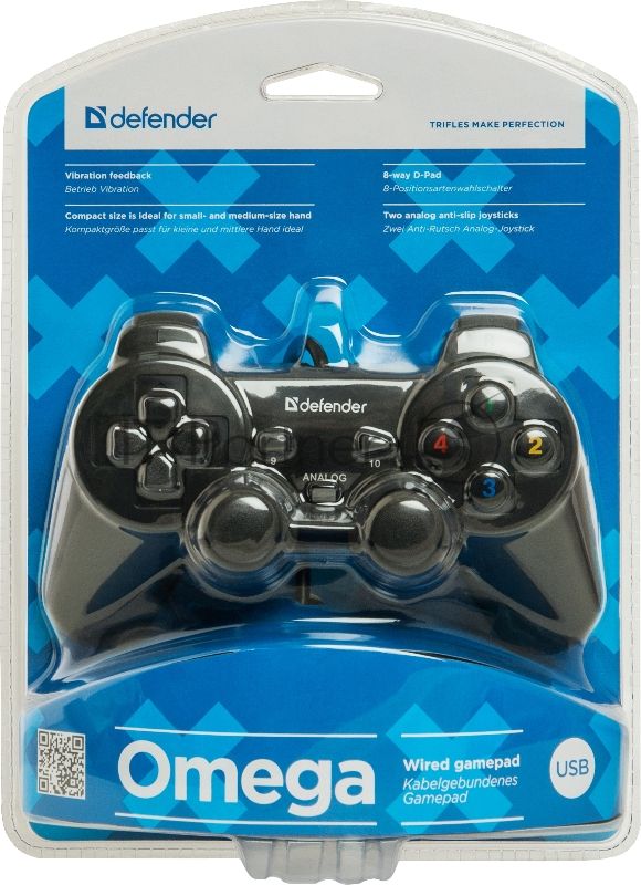 Геймпад Defender Omega USB, Проводной геймпад, 12 кнопок, 2 стика