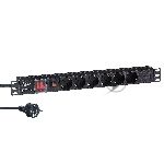 Блок розеток горизонтальный ExeGate ServerPro PDU-19H606 Al-6S-EU2-SW-O, 19", 1U, Алюминий, 6 Schuko, кабель с евровилкой VDE-250V-16A-3*1.5мм2, 2 метра, выкл. с подсветкой, защита от перегрузки, черный