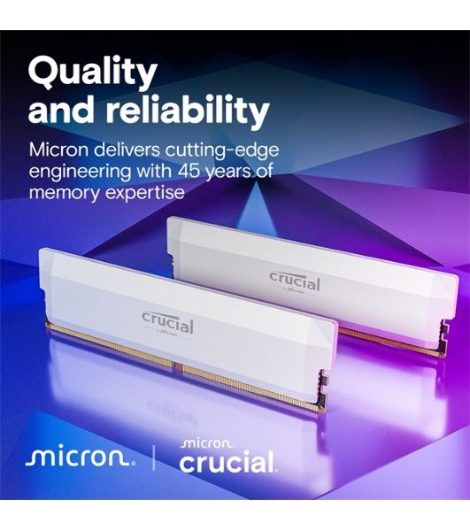Оперативная память Crucial Pro Gaming by Micron, DDR5, 64GB (2x32GB), 6400 MHz, CL40, с радиатором, белый