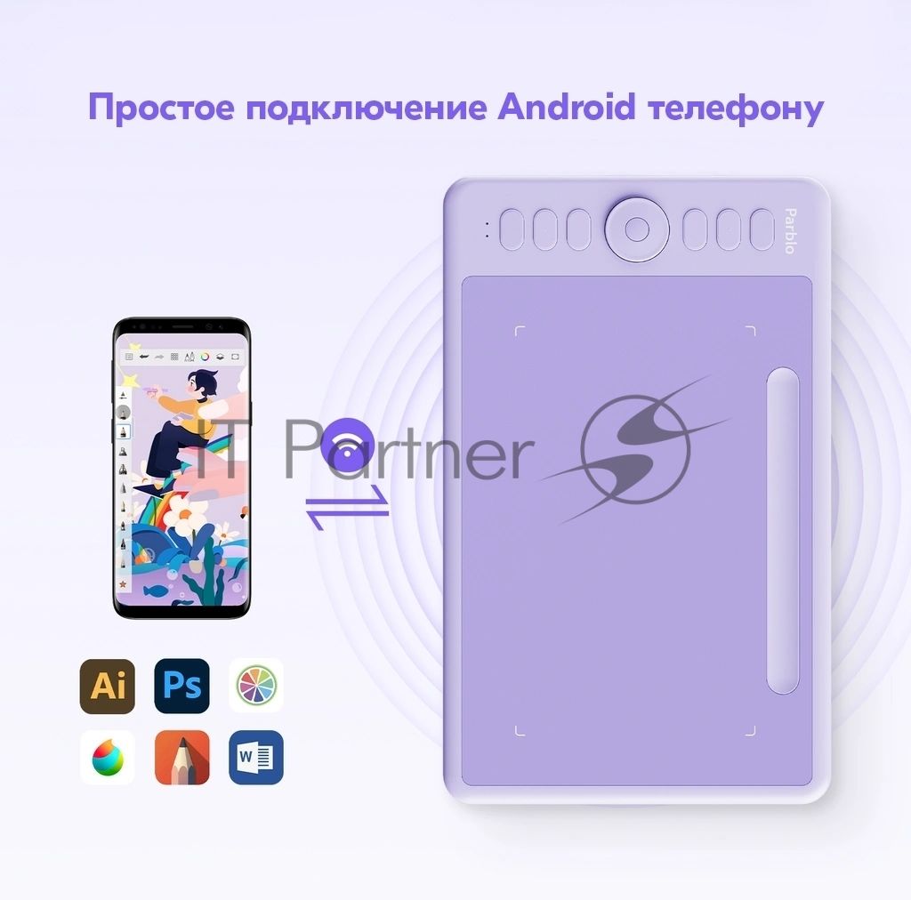 Графический планшет Parblo Intangbo SW USB Type-C фиолетовый