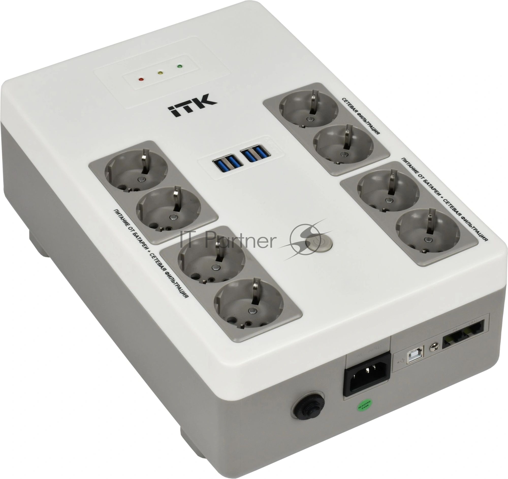 Источник бесперебойного питания ITK Electra EST8-1000VA-1-001-L / 1000 ВА / 600 Вт / 8 x CEE 7 (евророзетка)