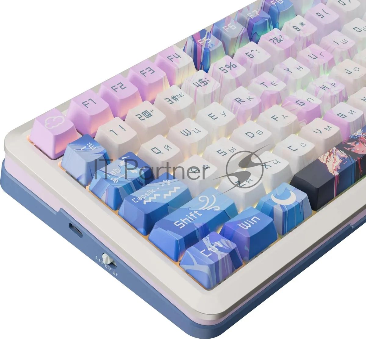 Клавиатура Redragon Flekact Pro гибридная, USB Type-A, Bluetooth, радиоканал, фиолетовый