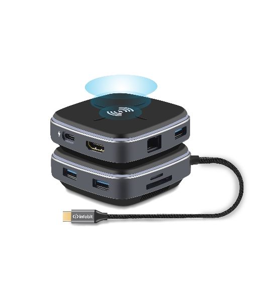 Распределитель Infobit iHub 901W 9 подключений через 1 кабель USB-С