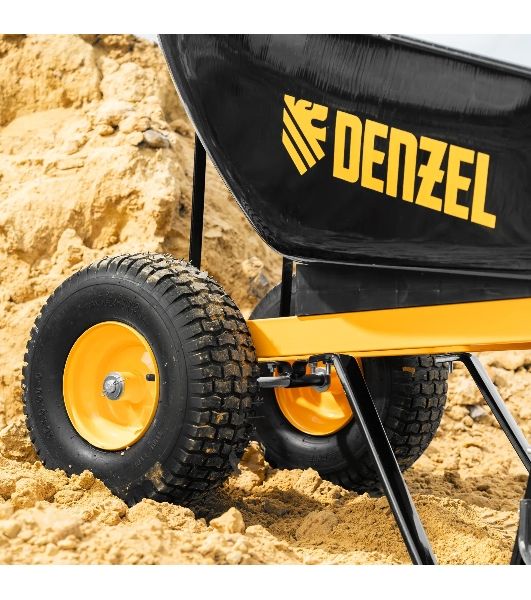 Тачка строительная Denzel усиленная, объем 140 л, 250 кг, двухколесная, колесо 15х6.00-6
