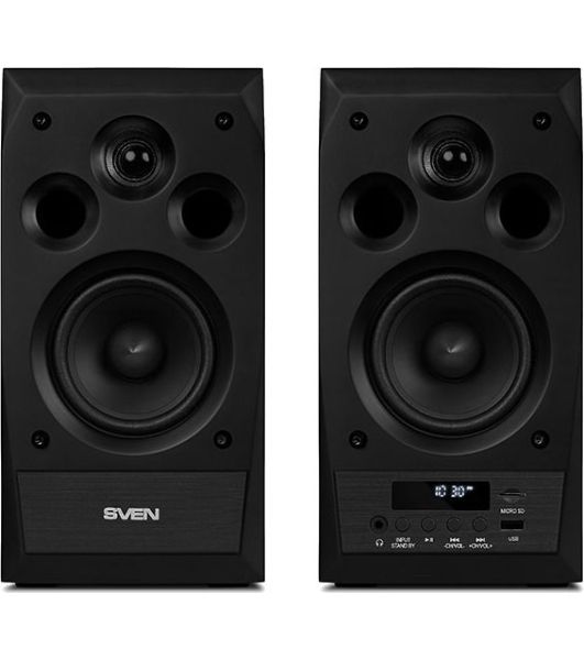 Акустическая система 2.0 SVEN MC-10, чёрный, мощность 2x25Вт (RMS), FM-тюнер, USB/microSD, дисплей, пульт ДУ, Bluetooth SVEN MC-10, чёрный, акустическая система 2.0, мощность 2x25Вт (RMS), FM-тюнер, USB/microSD, дисплей, пульт ДУ, Bluetooth