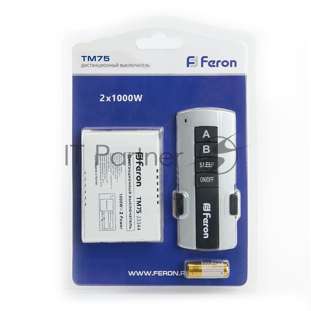 Выключатель дистанционный Feron 230V 1000W 2-хканальный 30м с пультом управления, TM75