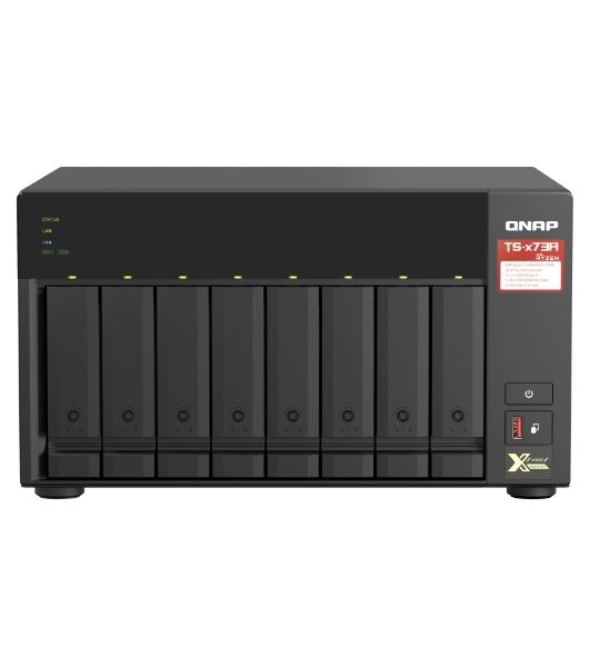 Сетевое хранилище без дисков SMB QNAP TS-873A-8G NAS, 8 trays 3,5"/2,5", 2x2,5 GbE BASE-T, 2 x M.2 NVMe 2280 slots, quad-core AMD Ryzen V1500B 2,2 GHz, 8 Gb SO-DIMM DDR4 (1 x 8 Gb) up to 64Gb (2x32 Gb)