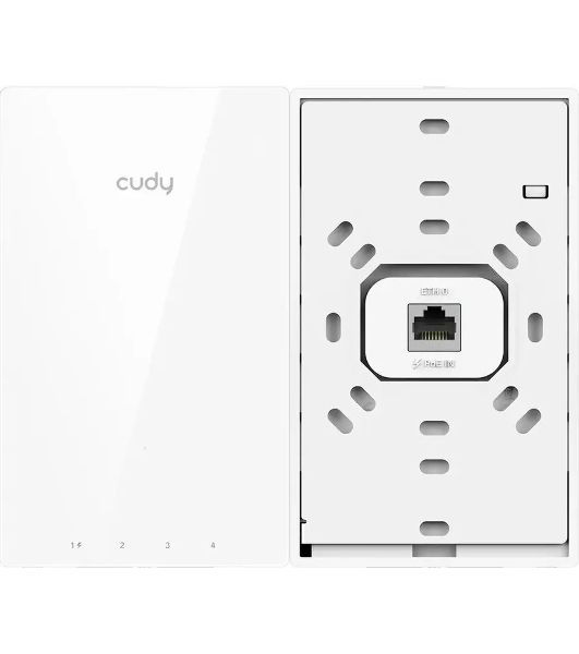 Точка доступа Wi-Fi Cudy AX3000 Gigabit Wall-Plate Wi-Fi 6 Access Point AX3000 Dual Band Wi-Fi 6 Wall Plate Access Point, Chipset MT7981+MT7531AE+MT7976CN, 802.11ax/ac/a/b/g/n, 2402Mbps at 5GHz + 574Mbps at 2.4GHz, 1 x Gigabit PoE-IN Port, 802.3af/at, 4 x
