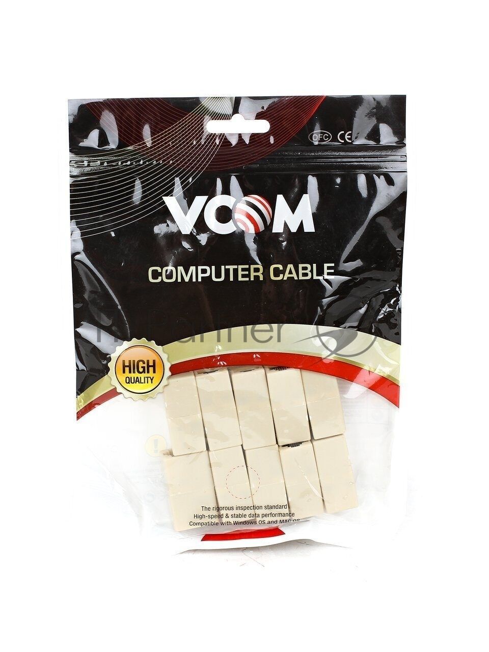 Проходной адаптер RJ45 cat.5e VCOM соединительный RJ-45/RJ-45(10 шт. в уп-ке), блистер