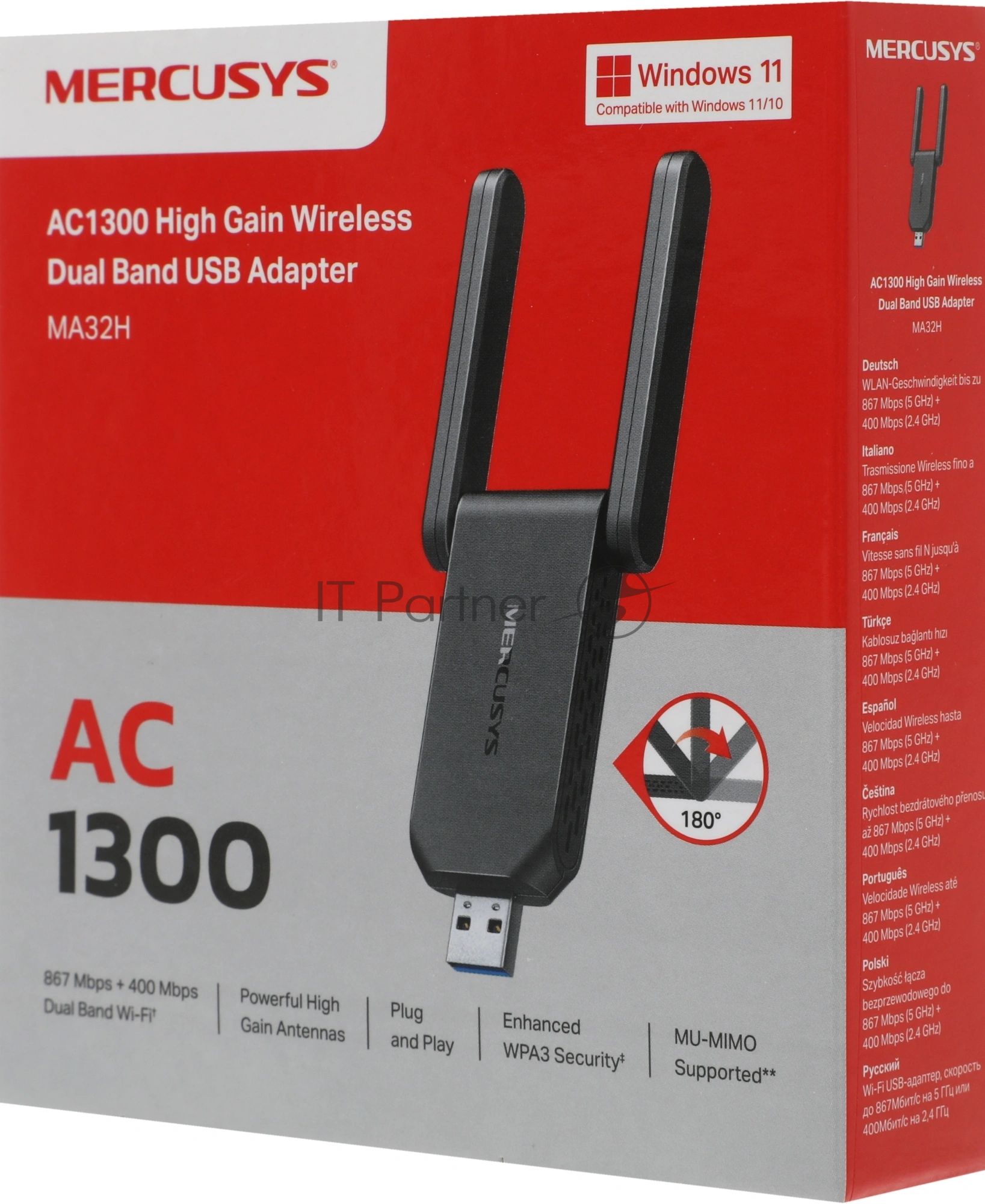 Беспроводной USB-адаптер Mercusys MA32H черный
