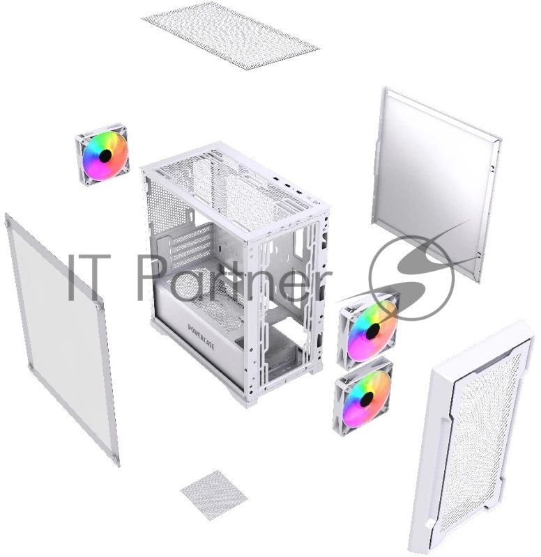 Компьютерный корпус Powercase Mistral Micro X3W ARGb, Tempered Glass, 3x 120mm ARGb PWM Fan, белый, mATX (CMMXW-A3)