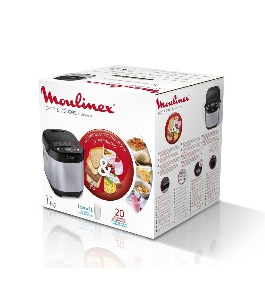 Хлебопечка Moulinex OW240E30 серебристый/черный, 650 Вт, 1.0 кг, 20 программ