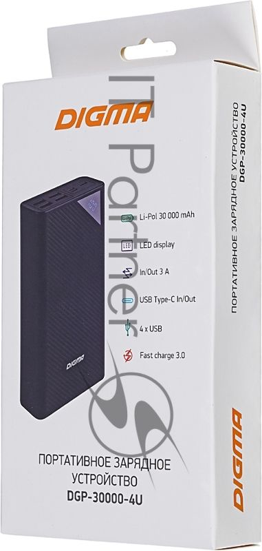 Портативный аккумулятор Digma DGP-30000-4U Li-Pol 30000mAh 3A черный 2xUSB