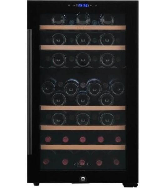 Винный шкаф ZÜGEL ZCWF521DB черный, 127 л, 2 отсека, 52 бут., класс A+