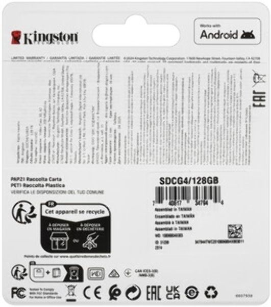 Флеш карта microSDXC 128Gb Kingston SDCG4/128GbSP Canvas Go! Plus w/o adapter