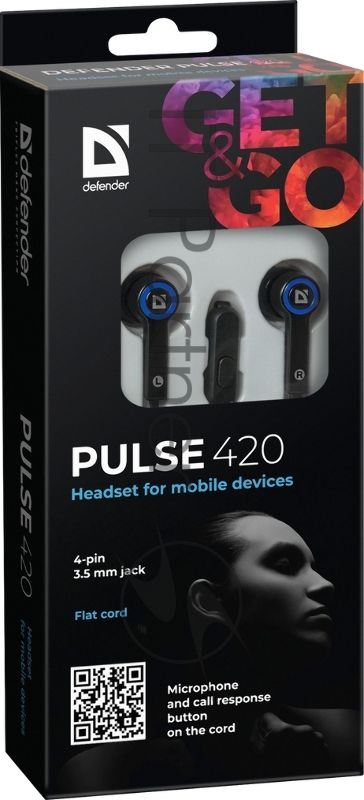 Гарнитура Defender Pulse-420 черный/синий 4-пин 3 5 мм jack кабель 1.2 м