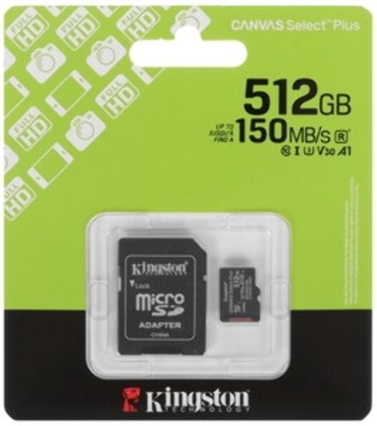 Флеш карта microSDXC 512Gb Kingston SDCS3/512Gb Canvas Select Plus + adapter