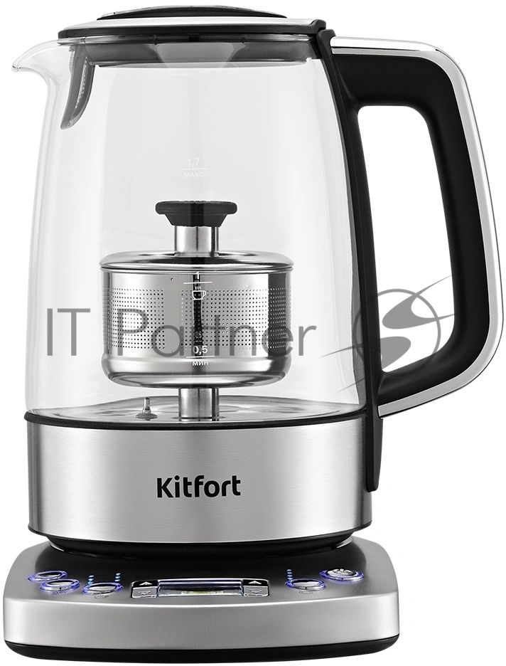 Чайник электрический Kitfort КТ-8717 1.7л. 2200Вт нержавеющая сталь/черный корпус: стекло/металл/пластик
