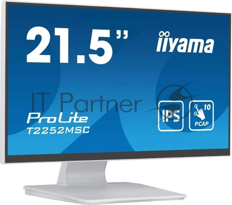 Монитор 21.5" Iiyama ProLite T2252MSC-W2 IPS 1920x1080, 75 Гц, 5 мс, 16:9, 250 кд/м², HDMI 1.4, DP 1.2, USB Hub, сенсорный экран, динамики (2x1 Вт), белый