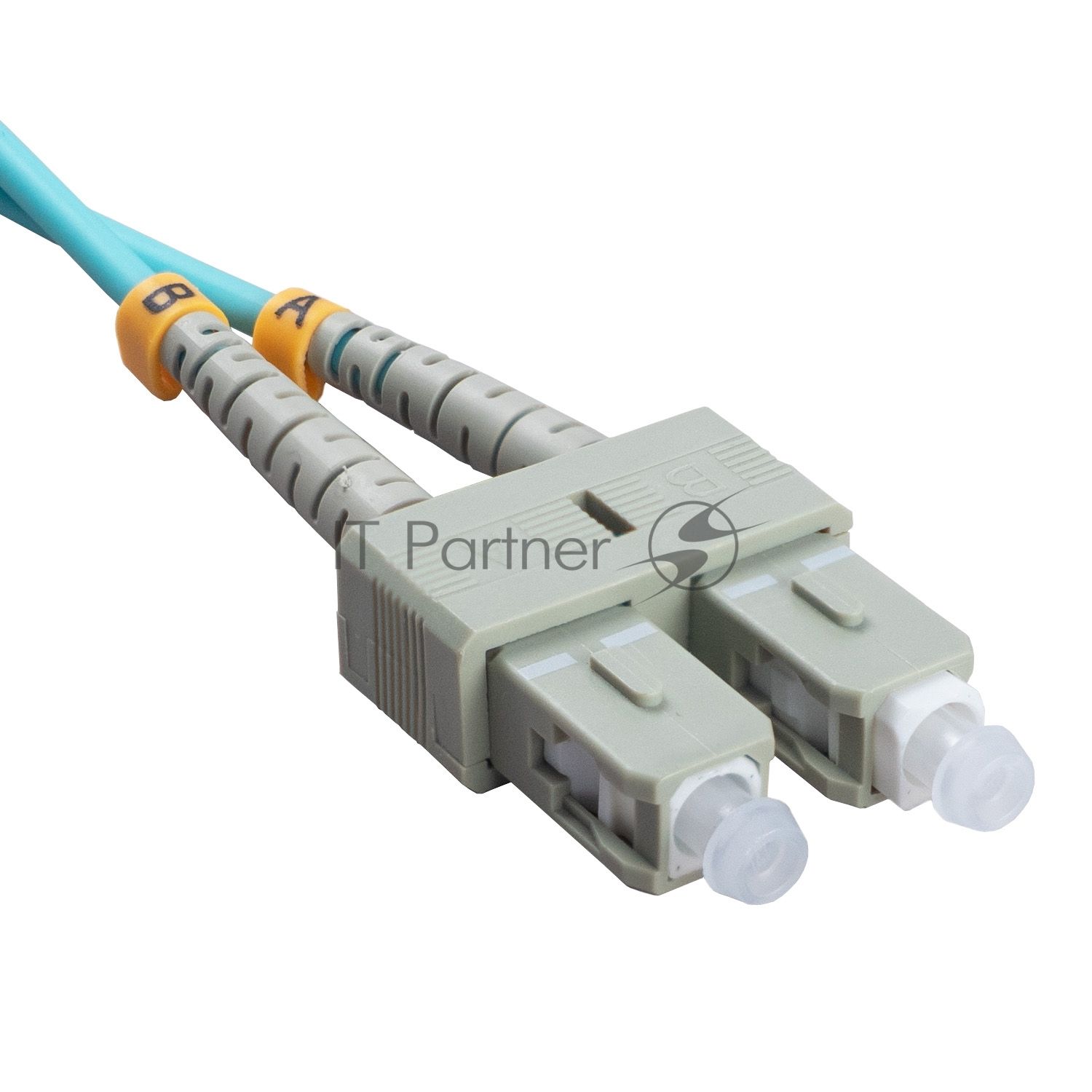 Патч-корд оптический Cabeus Tight Buffer, Duplex LC/SC, OM3 50/125, LSZH, 10м, Ø 3мм, серый хвостовик, бирюзовый