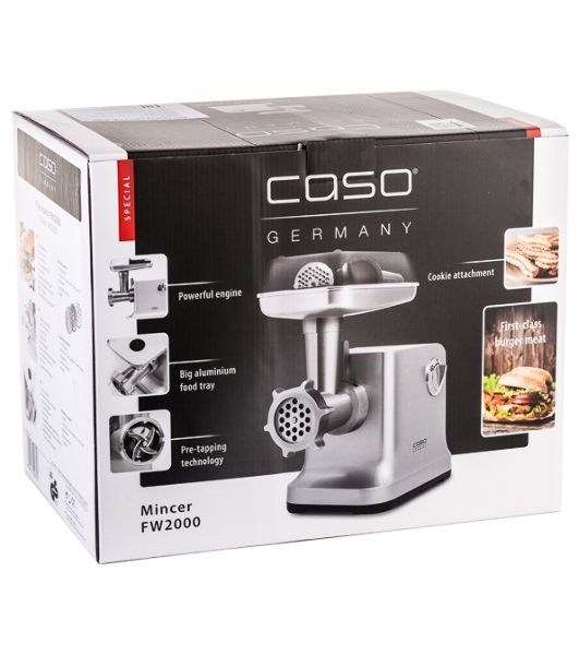 Мясорубка электрическая CASO FW 2000 серебристый, 2000 Вт, 2.5 кг/мин, реверс, защита от перегрузки, насадки - 5