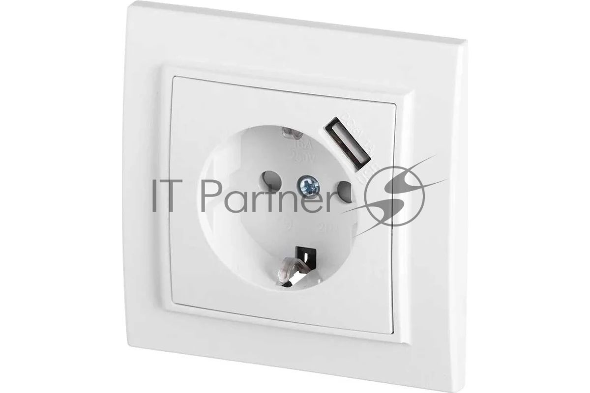 Розетка EKF Минск ERR16-028-100-USB 1-местная СП с/з с защитными шторками 16А белая с USB 1А