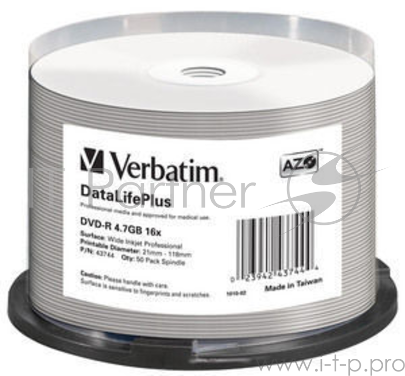 Диск DVD-R Verbatim 4.7 Gb, 16x, Cake Box (50), Full Ink Printable Pro (50/200)