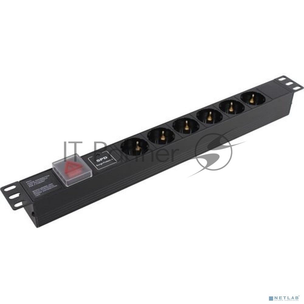 Блок розеток горизонтальный ExeGate ServerPro PDU-19H607 Al-6S-C14-SW-SPD1, 19", 1U, Алюминий, 6 Schuko, С14, выкл. с подсветкой, SPD1, черный