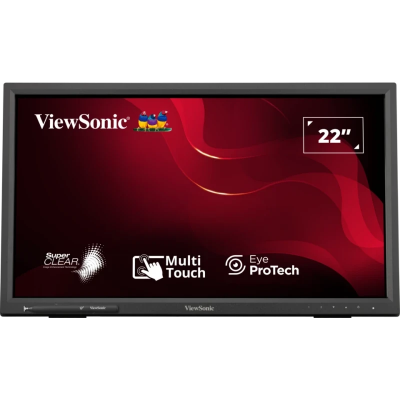 Монитор 21.5" ViewSonic TD2223 VA 1920x1080, 75 Гц, 6.5 мс, 16:9, 250 кд/м², VGA, DVI-D, HDMI 1.4, DP, USB Hub (2×USB 2.0), 3.5 Jack, аудиовход, динамики (2×2 Вт), сенсорный экран (IR Touch), черный