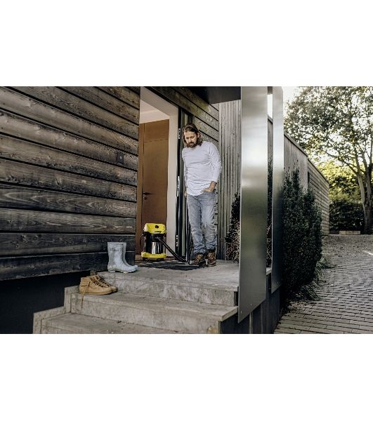 Строительный пылесос Karcher WD 3 S V-17/4/20 желтый, 1000 Вт, уборка сухая/сбор воды, пылесборник мешок/контейнер, 17 л