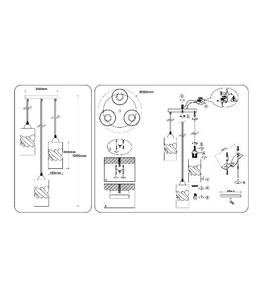 Светильник Ambrella light TR3412/3 BK черный E27/3 max 60W D330*1000