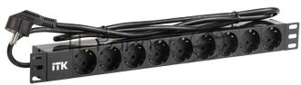 Блок ITK PDU 9 розеток DIN49440 (нем. cтанд.) 1U, шнур 2м вилка DIN49441 (нем. станд.), профиль из ПВХ, черный