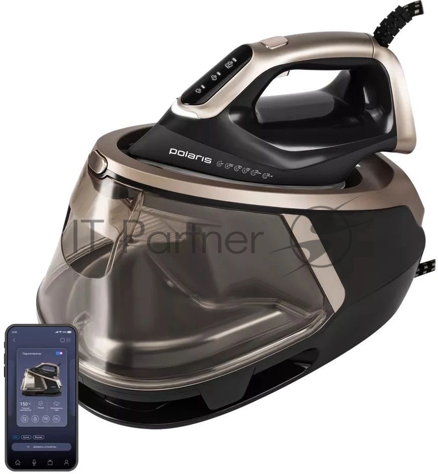 Парогенератор Polaris PSS 8010K X-Steam PRO черный/золотистый, 3000 Вт, 200 г/мин, 800 г/мин, 2000 мл