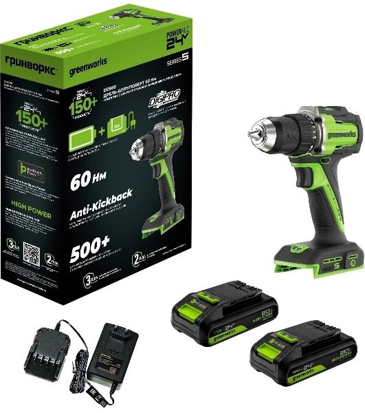 Дрель безударная Greenworks DD560 патрон:быстрозажимной реверс (3708407CUC)