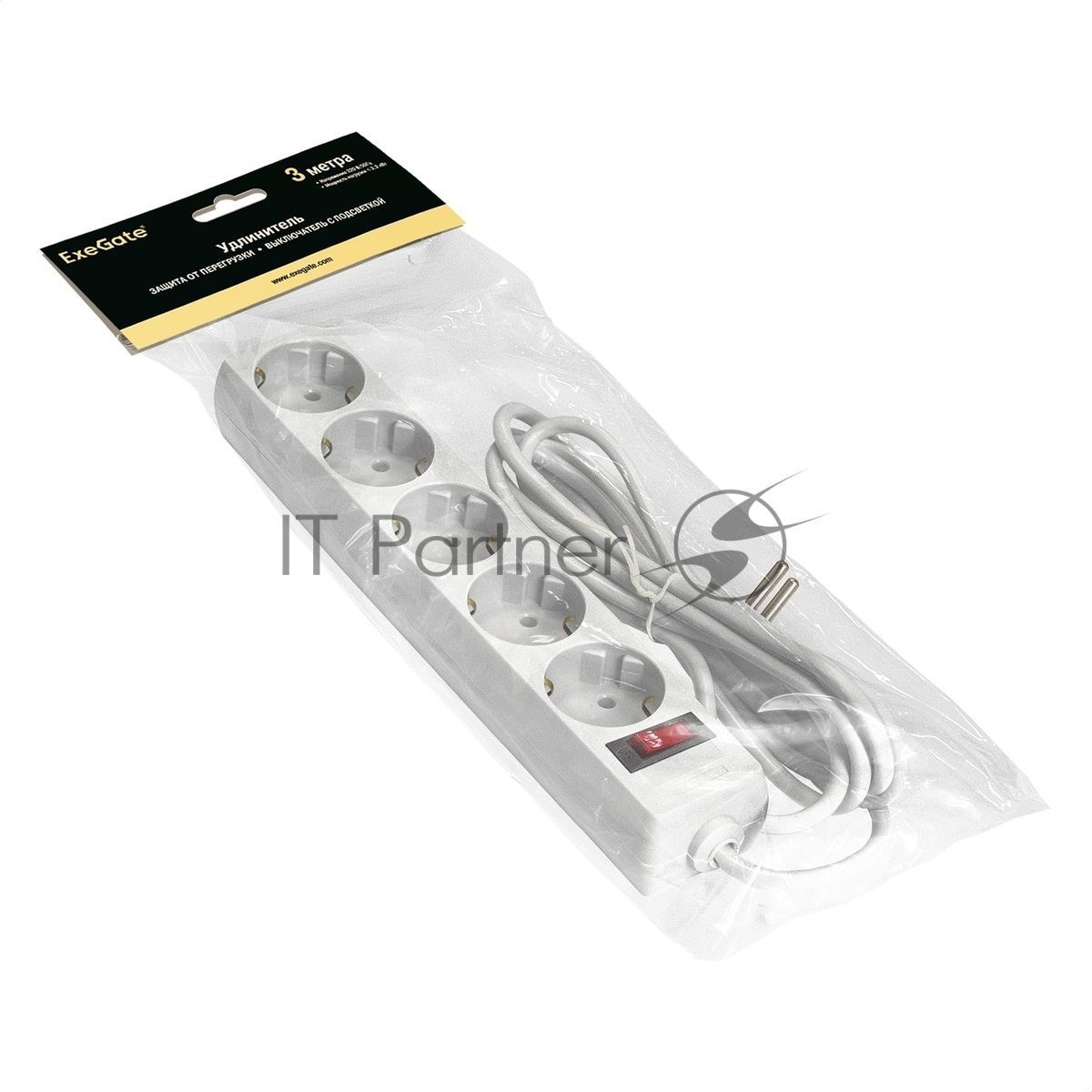 Удлинитель ExeGate EC-5-3W EX279360RUS белый, 3 м, евровилка, 5 розеток, 2200 Вт
