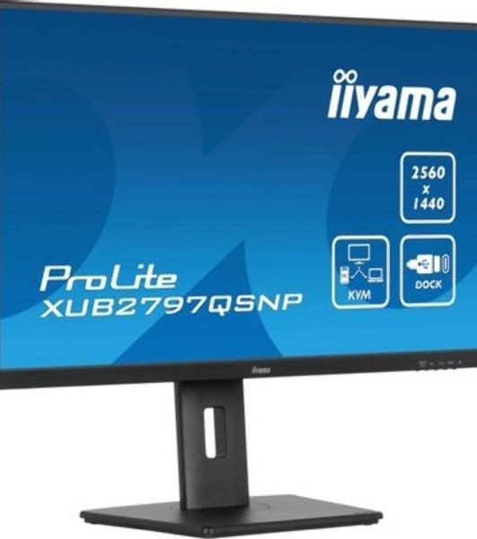 Монитор 27" Iiyama ProLite XUB2797QSNP-B1 IPS QHD, 100 Гц, 1 мс (MPRT), 16:9, 300 кд/м², HDMI 2.0, DP 1.4, USB-C (96 Вт PD), встроенные динамики (2x2 Вт), KVM-модуль, поворотная подставка, черный