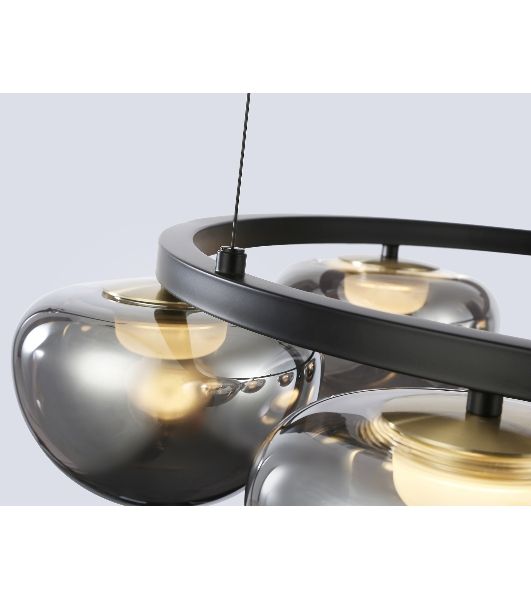 Подвесной светодиодный светильник Ambrella light LH12003/6 BK/GD/SM черный/золото/дымчатый 36W 3000K D760*175