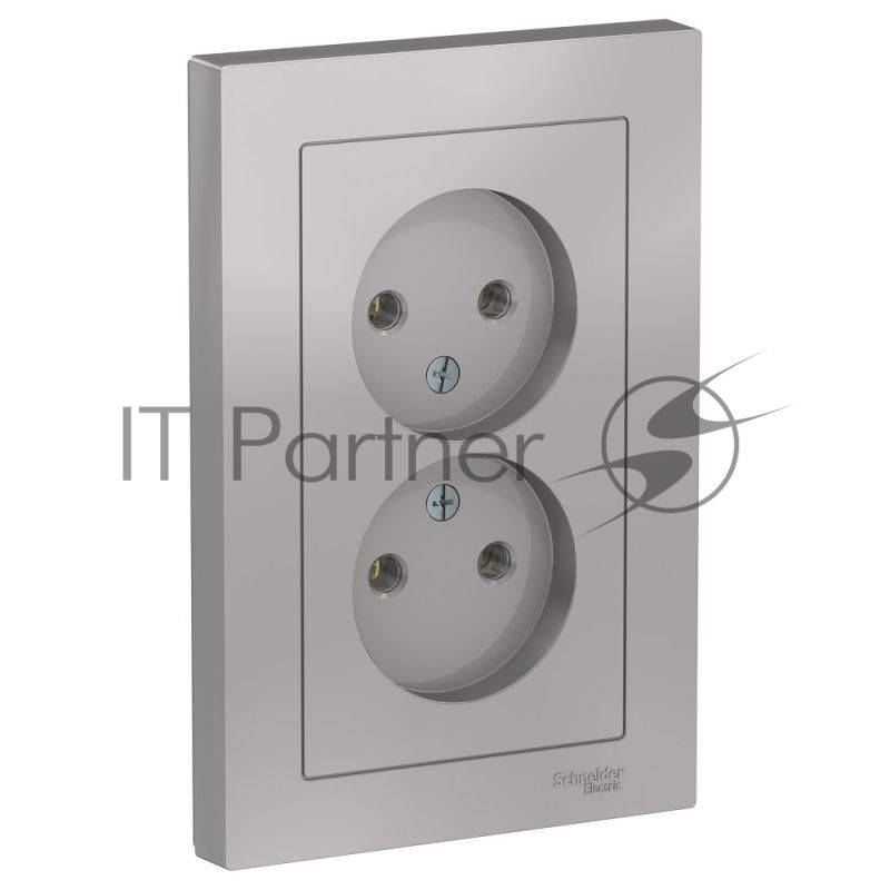Розетка 2-м ATLAS DESIGN без заземл. 16А в сборе алюм. SchE ATN000320
