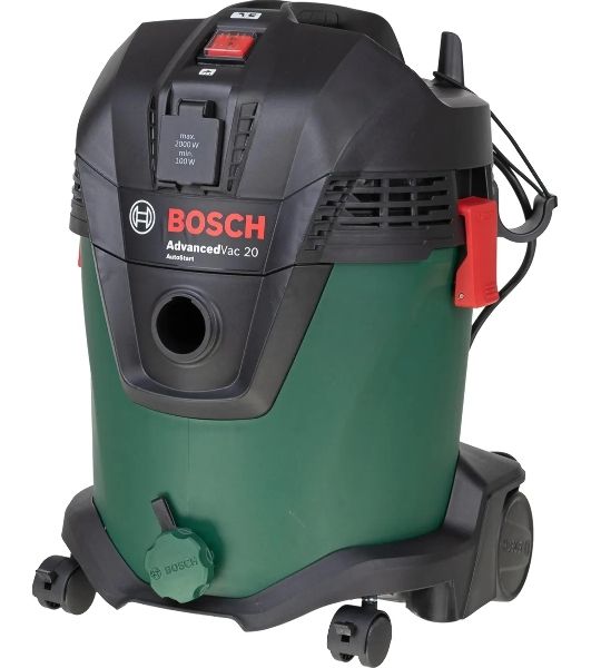 Строительный пылесос Bosch AdvancedVac20 зеленый, 300/1200 Вт, уборка сухая/влажная, пылесборник мешок/контейнер, 20 л