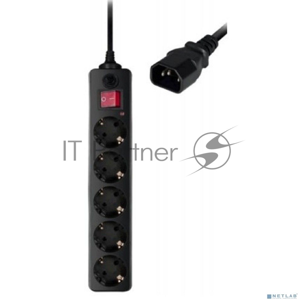 Сетевой фильтр Buro 500SH-1.8-UPS-B 1.8 м, 5 розеток, черный, коробка