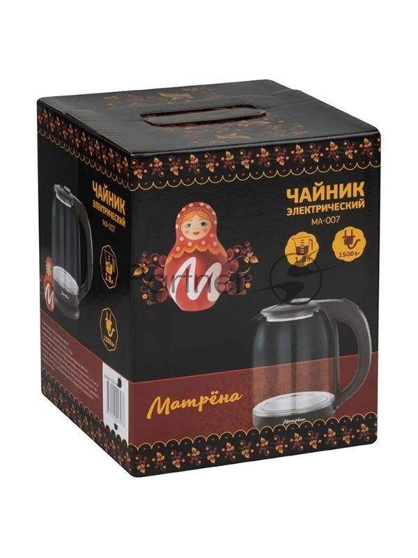 Чайник электрический МАТРЕНА MA-007 1.8 л,стекло/пластик,  серый (105225)