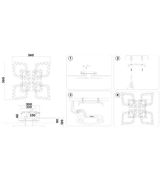 Потолочный светодиодный светильник FA8911/4+4 WH/CH белый/хром 162W 3000K-6400K 560*560*120 (ПДУ РАДИО 2.4G)