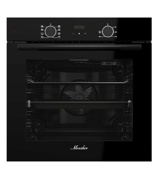 Духовой шкаф Monsher MOE 6008 Noir, 60 см, объем 80 л, утапливаемые переключатели, механический таймер, 2 стекла в дверце, 8 режимов, телескопические направляющие (на 1 уровень), энергоэффективность А, черный