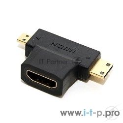 Переходник micro HDMI  (BM) + mini HDMI (M) -) HDMI (F), 5bites (HH1805FM-T)