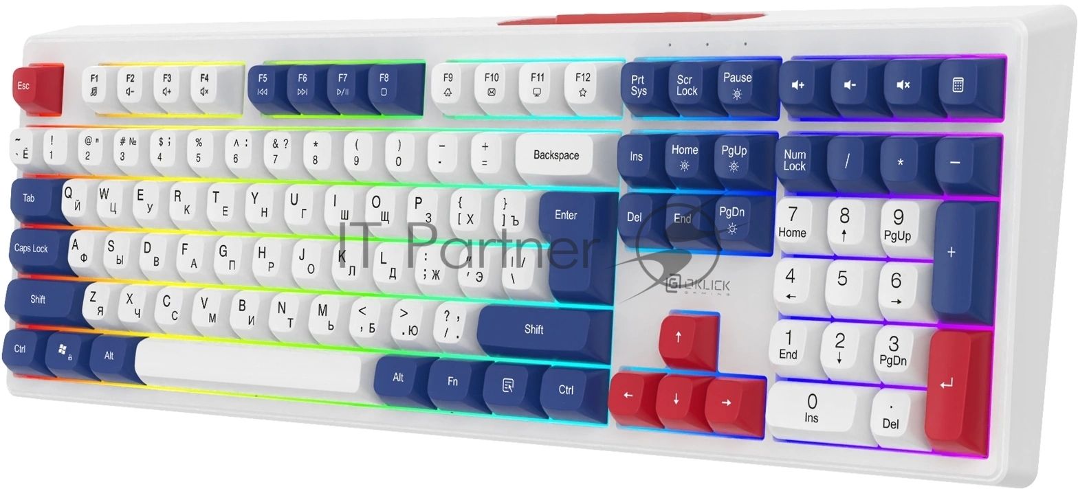 Клавиатура Oklick 725G проводная, USB Type-A, белый/красный